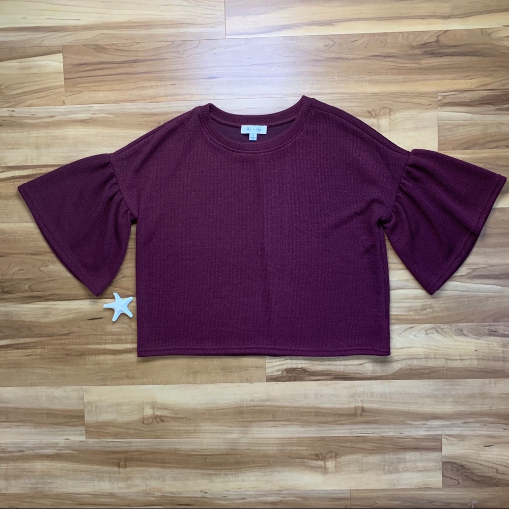 She + Sky Women’s Maroon Bell Sleeve Ribbed Sweater, Various Sizes Available